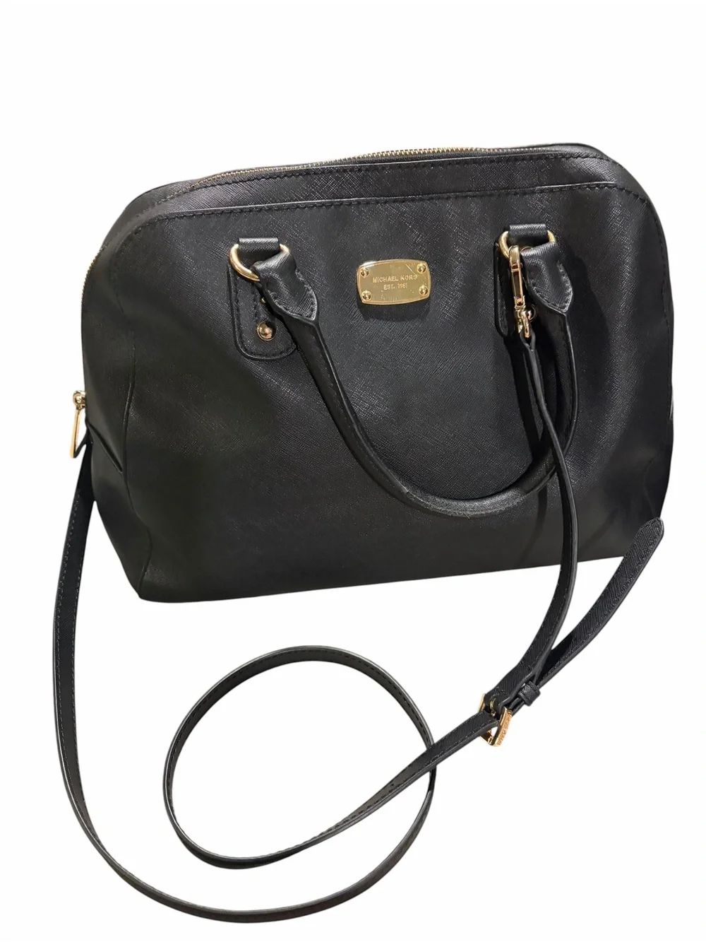 Michael Kors Black Saffiano Leather Satchel with Crossbody Strap